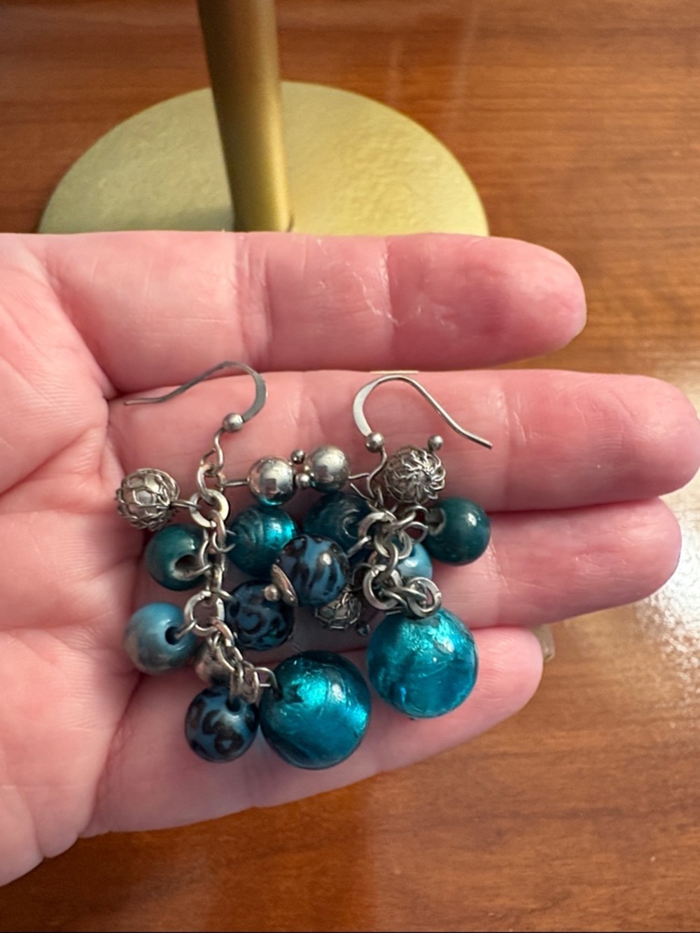 Silver-Tone Teal Beaded Dangle Earrings - Unbranded